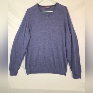 Rodd & Gunn V-Neck Sweater Mens XL Navy Blue Merino Wool European Padded Elbow